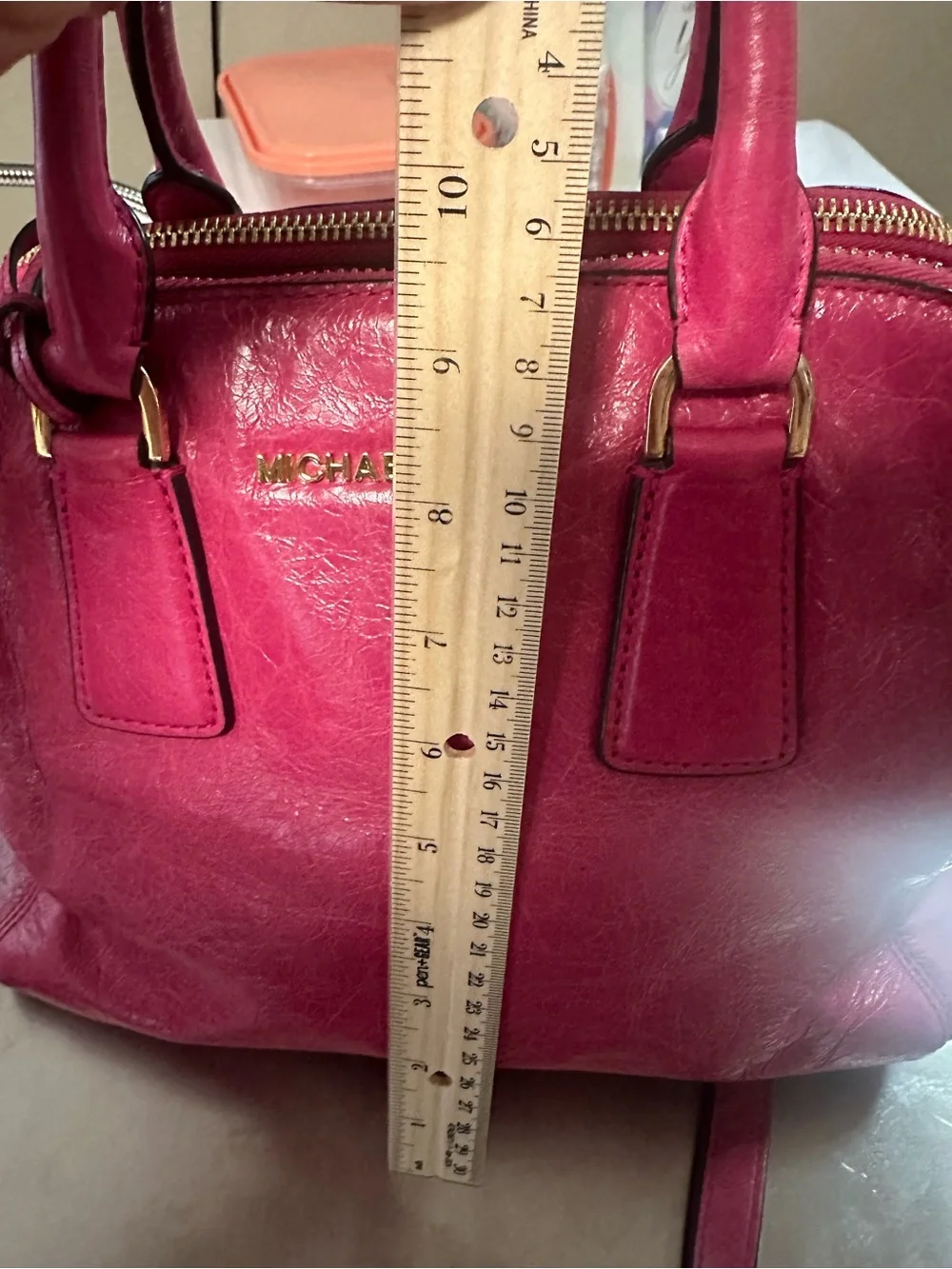 Michael Kors Fuchsia Leather Satchel with Gold Hardware